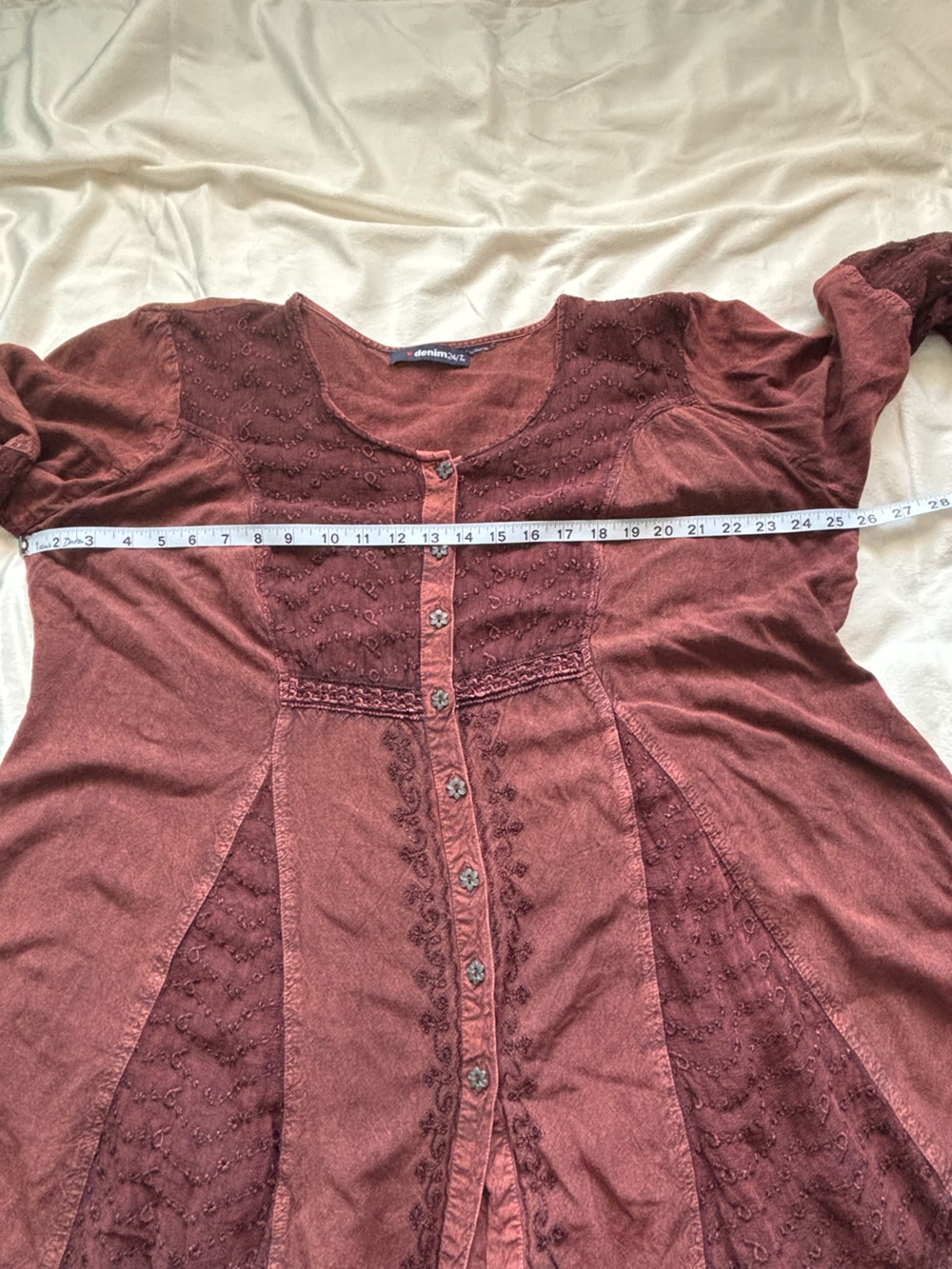 Embroidered Button-Front Rust Brown Tunic - Picture 5 of 8